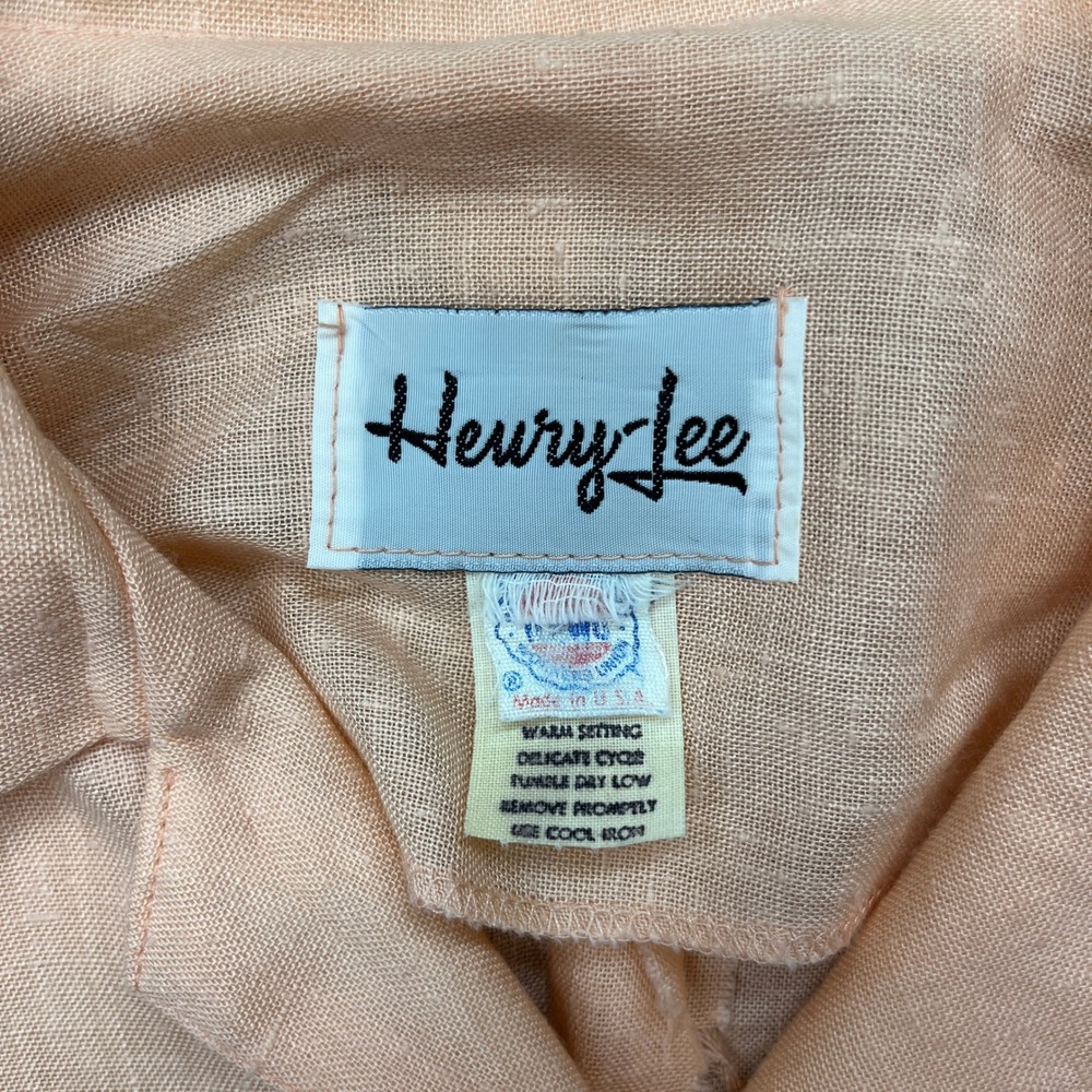Henry Lee Vintage 60s 70s Peach Linen Look Shift Dress Mod Preppy Peach Pink M - Picture 3 of 3